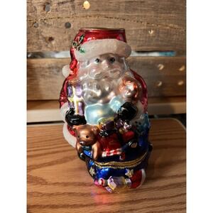 Vtg Traditions Hand Blown SANTA CLAUSE Tea Light Candle Holder Handpainted 6"